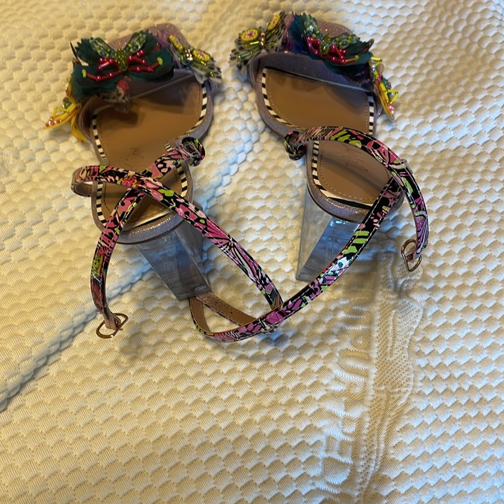 Betsey Johnson Pink Multicolor Butterfly Embellished Heels - Picture 2 of 5